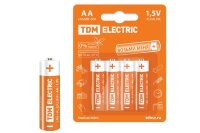 Батарейка щелочная TDM LR6 (AA) Alkaline 1.5В (упак. 4 шт)