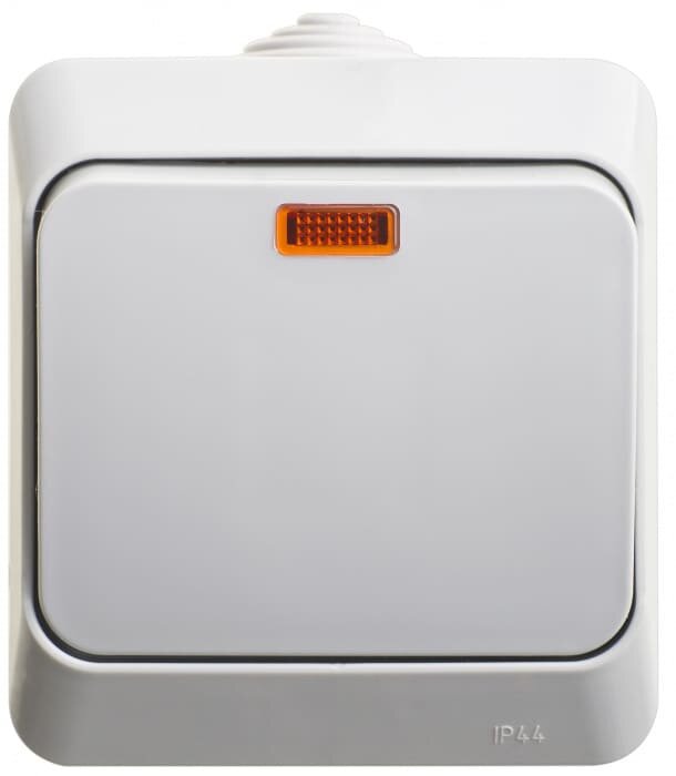 Выключатель одноклавишный открытой установки с подсветкой ЭТЮД Белый (IP44)